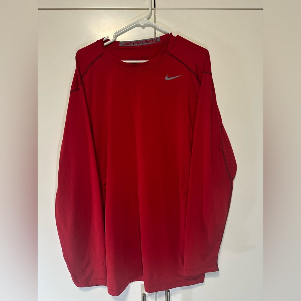 Nike Pro Combat Shirt Men's 2XL Red Dri-FIT Fitted Long Sleeve Gym 449788-649